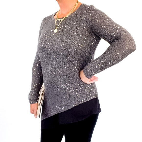 Apt.9 Gray Sequin Asymmetrical Sweater - Small - Picture 4 of 11